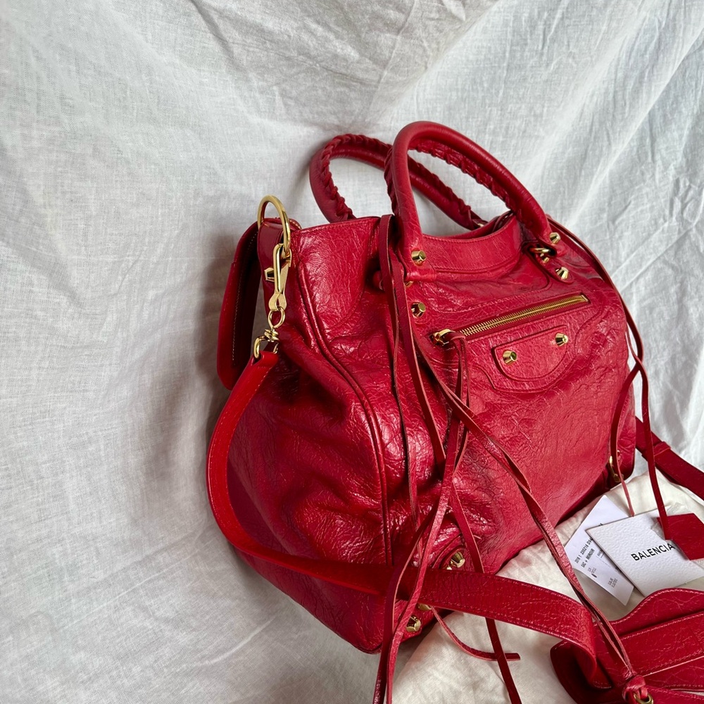 Balenciaga Red Leather Satchel Bag - Picture 3 of 12